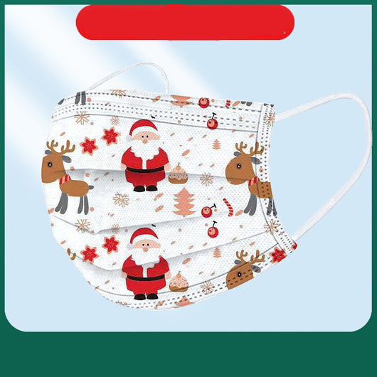 Disposable adult Christmas mask with Santa Claus, a red bird, and "JOY" in candy canes on a black background. - Image 8