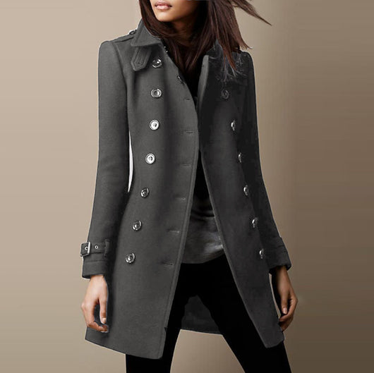 Abrigo de Lana Doble Botonadura para Mujer - Elegante Sobretodo Suelto para Otoño e Invierno - Image 9