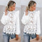 Blusa de Manga Larga con Encaje Calado y Volantes
