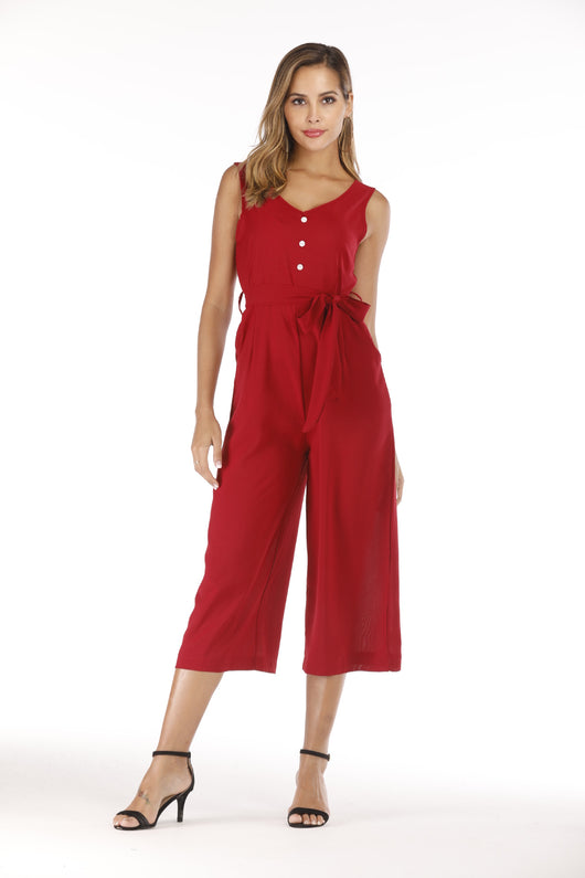 Jumpsuit con Escote en V, Halter y Cinturón - Image 36