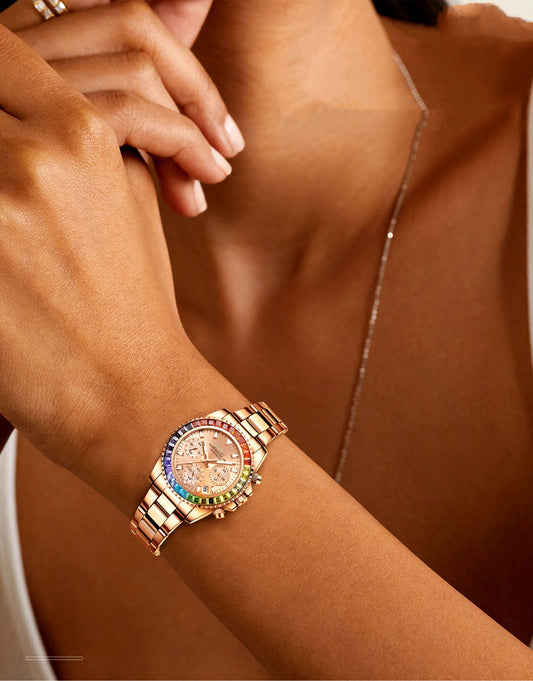 Reloj Ejecutivo Acero Inoxidable con Diamantes de Colores para Mujer