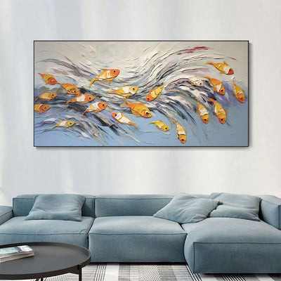 Cuadro Pintura al Óleo Lienzo Peces Alegres Decoración Pared Sala Estar - Image 3
