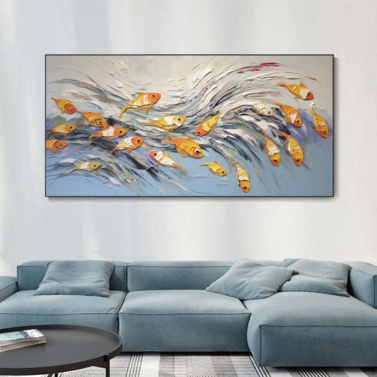 Cuadro Pintura al Óleo Lienzo Peces Alegres Decoración Pared Sala Estar - Image 3