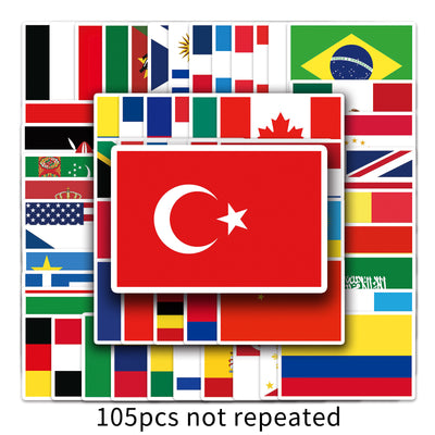 105 waterproof flag graffiti stickers, featuring various national flags like Turkey, Brazil, Canada, and USA. - Image 6