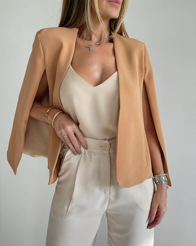Capa y Chal Tipo Blazer Casual sin Cuello - Estilo Europeo y Americano - Image 8