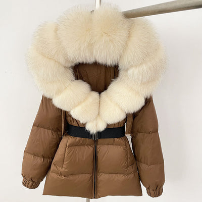 Abrigo de Plumas de Pato Blanco con Cuello de Pelaje de Zorro Oversized - Image 8