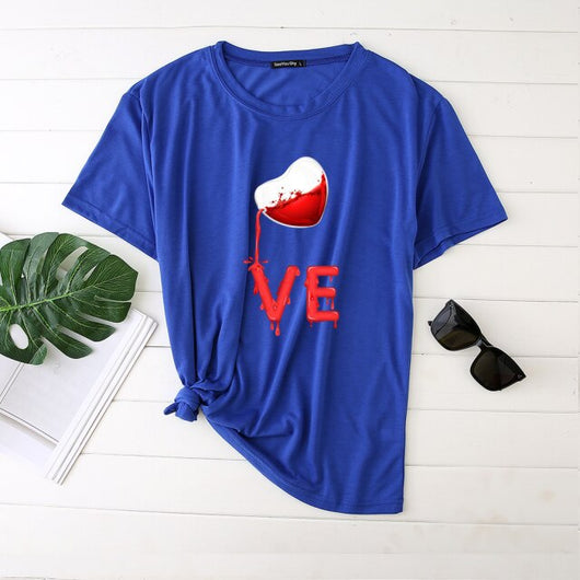 Playera de Pareja Cuello Redondo Love Rojo con Bordado LOVE Manga Corta Casual - Image 12