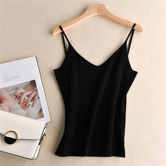 Camiseta Escotada V Suéter Tejido Suelto para Primavera y Verano