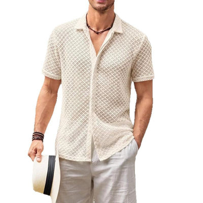 Camisa Casual de Malla Ligera para Hombre - Diseño Liso con Solapa - Image 5