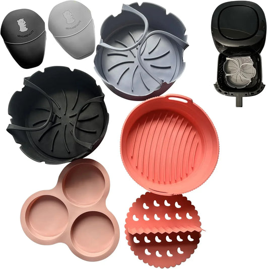 ARIALASQUALITY 7 Pcs Air Fryer Accessories - Silicone Liners, Egg Bite Mold, Reusable Basket Liner - Tekeno