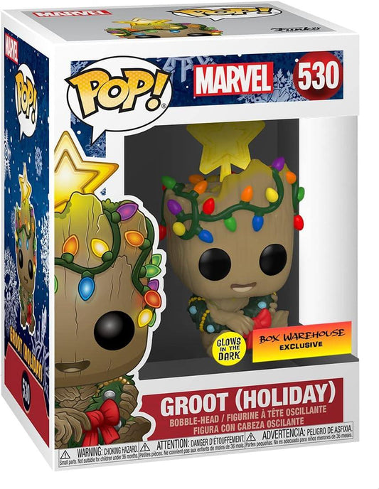 POP! Marvel Holiday Groot with Lights (Glow in the Dark), Exclusive, Multicolor, 3.75 Inches - Tekeno