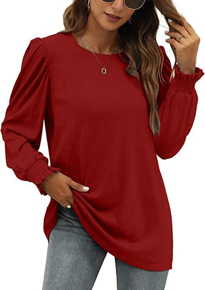 Blusa Elegante con Cuello Redondo y Mangas Abullonadas para Mujer - Image 9