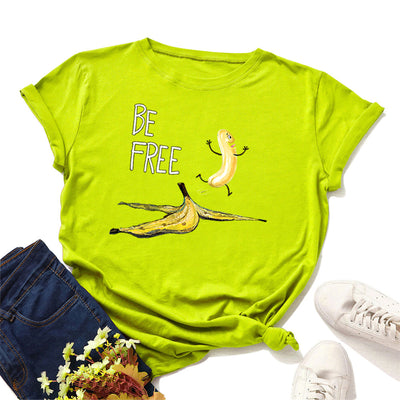 Camiseta Suelta Cuello Redondo Algodón Estampado Plátano Manga Corta - Image 26