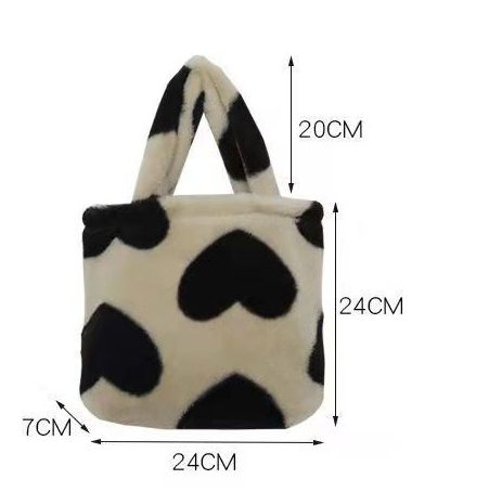 Bolso Peludo de Invierno con Diseño de Corazón Negro - Image 7