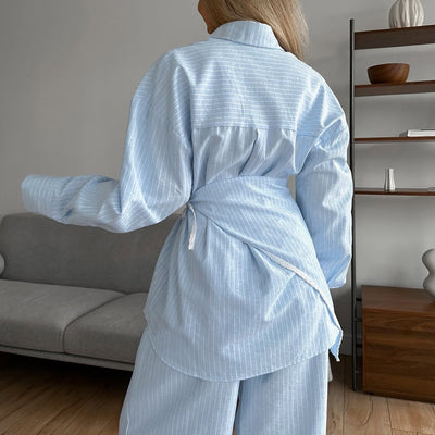 Conjunto de 3 Piezas: Camisa Casual a Rayas con Solapa y Pantalón Ancho - Image 13