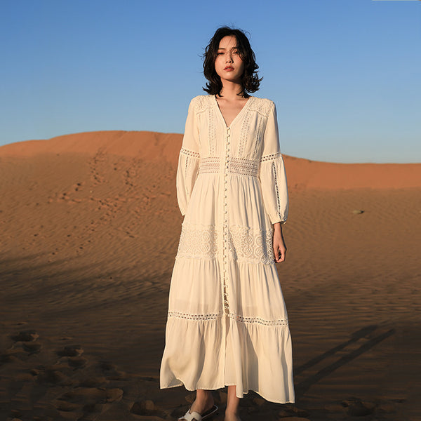 Vestido Retro Cuello V para Mujer - Estilo Clásico y Elegante