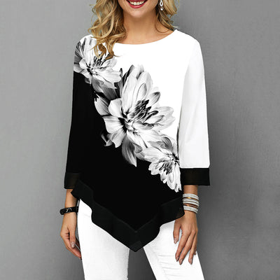 Playera para Mujer con Estampado 3D de Flores en Dobladillo - Image 3