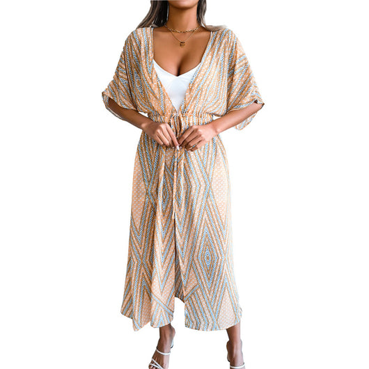 Cardigan Playero Estampado Mujer con Cierre de Cordones - Image 5