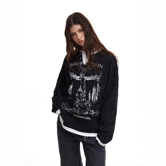 Blusa Punk Retro Americana con Hebilla Perla y Doble Textura - Image 2