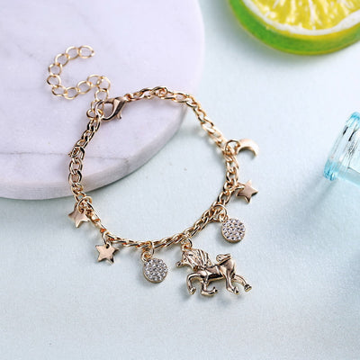 Pulsera de Charms Unicornio Plata y Oro con Luna y Estrellas - Regalo Anime para Niñas y Mujeres - Image 6
