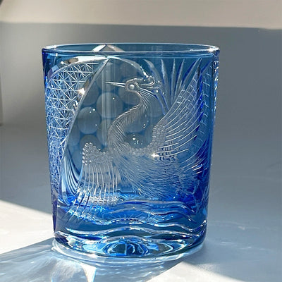 Vaso de Whiskey Artesanal con Grúa Tallada a Mano - Azul Agua - Image 9