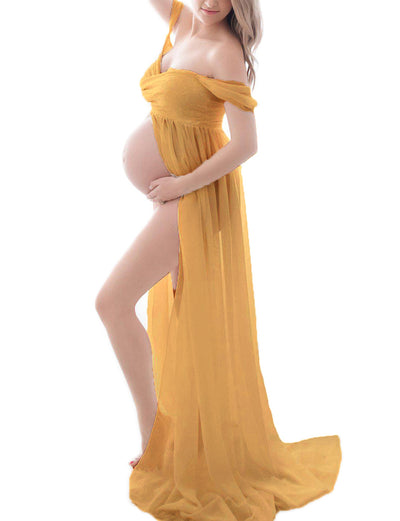 Vestido Embarazo Blanco Gasa Escote Corazón para Sesión Fotográfica - Image 9