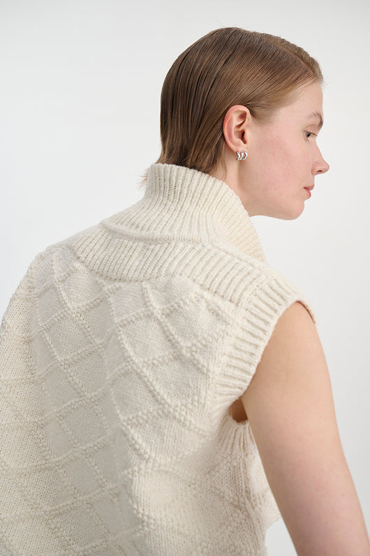 Chaleco Cardigan Tejido de Algodón con Textura Diamante - Image 13