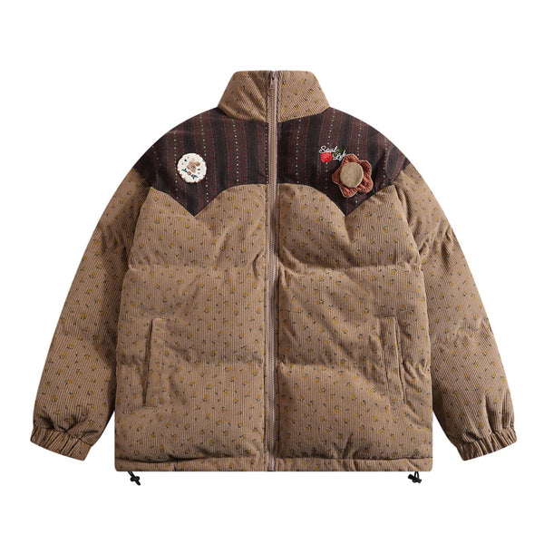 Chaqueta Acolchada de Pana con Cuello Alzado y Detalles en Contraste