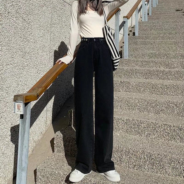 Pantalones Vaqueros Rectos de Cintura Alta para Mujer