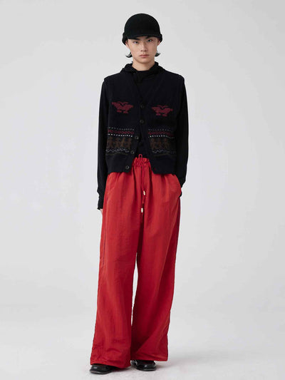 Pantalones Anchos de Talle Alto con Pliegues en Nylon - Image 3