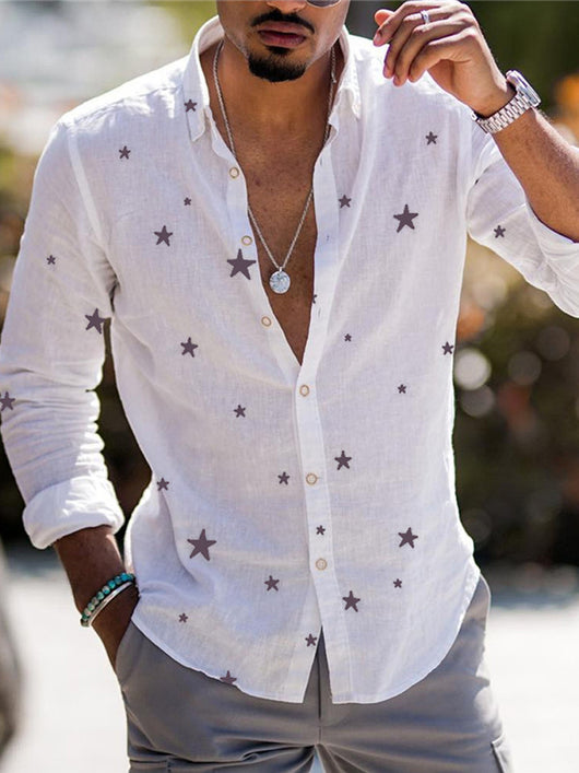 Camisa de Lino Bambú Estampada con Detalles a Tono para Hombre - Image 22