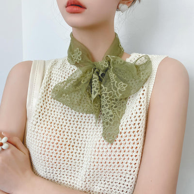 Pañuelo de Seda Bordado con Encaje - Cinta para Cabello Elegante - Image 3