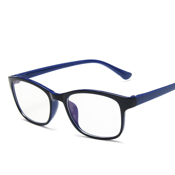 Red and black rectangular anti-blue light glasses with clear lenses, shown at an angle on a white background. - Image 11