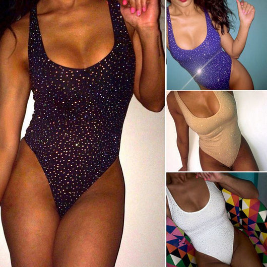 Traje de Baño Enterizo con Cristales Brillantes