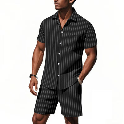 Conjunto de Dos Piezas: Camisa Jacquard a Rayas y Shorts para Playa - Image 5