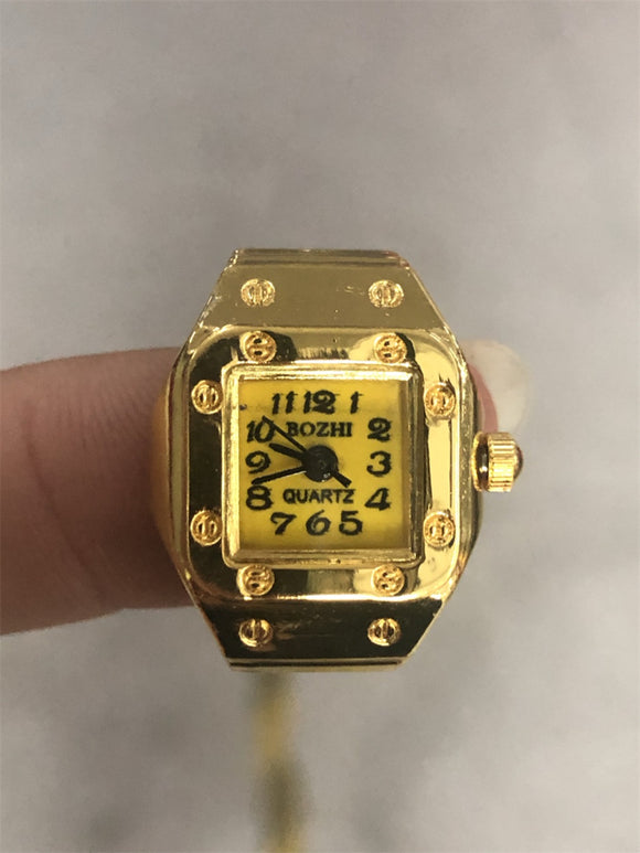Reloj Anillo Cuadrado Dorado de Diseño Minimalista Elegante