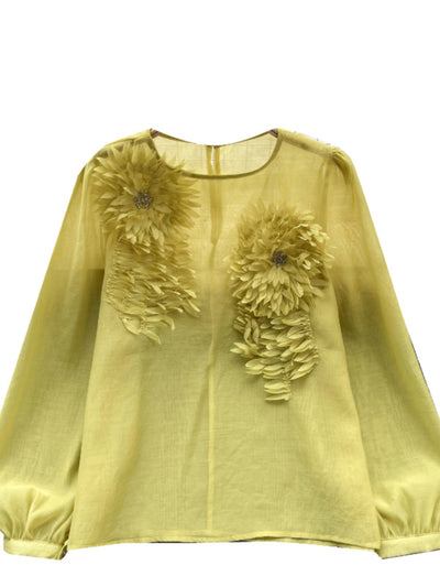 Blusa Slim Fit con Flores 3D y Mangas Abullonadas para Mujer - Image 6