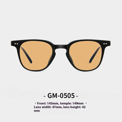 Black full-frame sunglasses with brown lenses, featuring a boxy style and visible dimensions. - Image 7