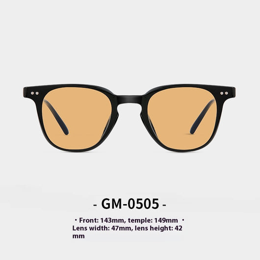 Black full-frame sunglasses with brown lenses, featuring a boxy style and visible dimensions. - Image 7