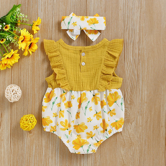 Mono Corto de Algodón y Lino con Estampado Floral Personalizado
