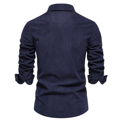 Camisa Slim Fit de Pana Manga Larga Colores Sólidos para Hombre - Image 5