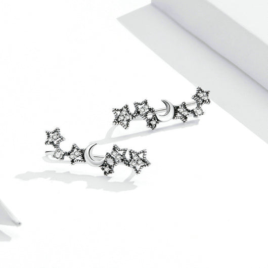 Aretes de Plata con Estrella y Luna - Circonitas Incrustadas Diseño Minimalista - Image 7