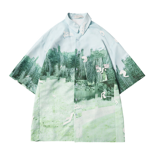 Camisa Retro Suelta con Estampado Completo de Manga Corta - Image 2