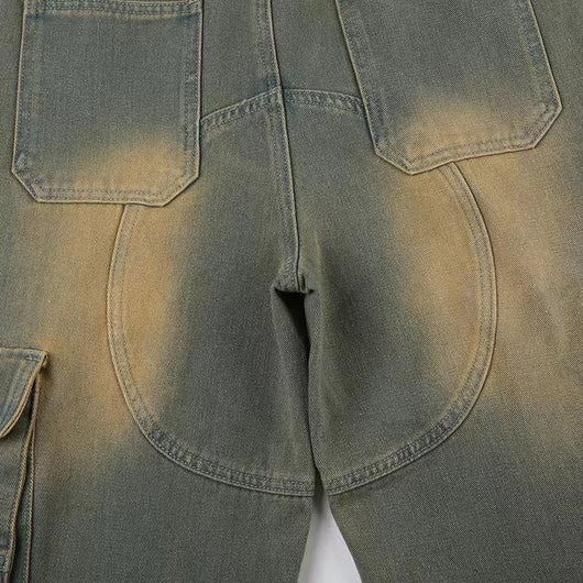 Jeans Sueltos Tiro Bajo Efecto Desgastado con Bolsillos y Costuras Decorativas - Image 24