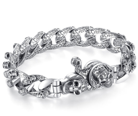 Pulsera de Plata Esterlina con Calavera Vintage para Hombre - Image 7