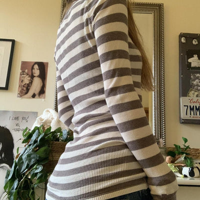 Blusa Manga Larga a Rayas con Cuello Redondo para Mujer - Image 18