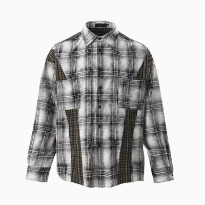 Camisa Cuadriculada Patchwork Vintage Manga Larga Unisex - Image 3