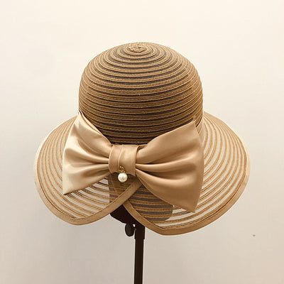 Sombrero de Paja Vintage con Moño Perla para Playa - Image 13