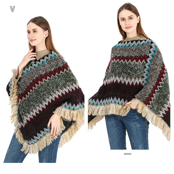 Poncho Étnico Multicolor Cálido para Otoño e Invierno