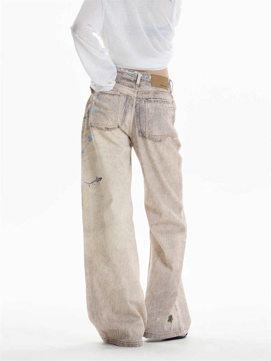 Pantalones Rectos Anchos Vintage con Estampado de Cadena para Mujer - Image 5